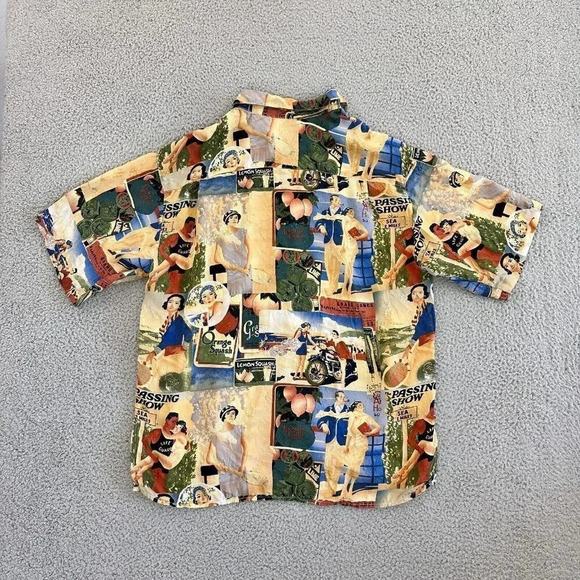 Citron Santa Monica Button Shirt 100% Silk 1950s Print Pin Up Girl - Picture 11 of 16